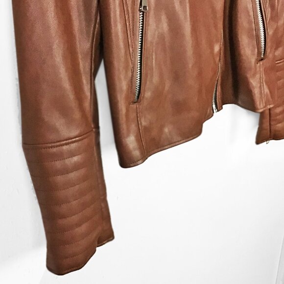 7 For All Mankind Brown Faux Leather Moto Jacket - Picture 3 of 11